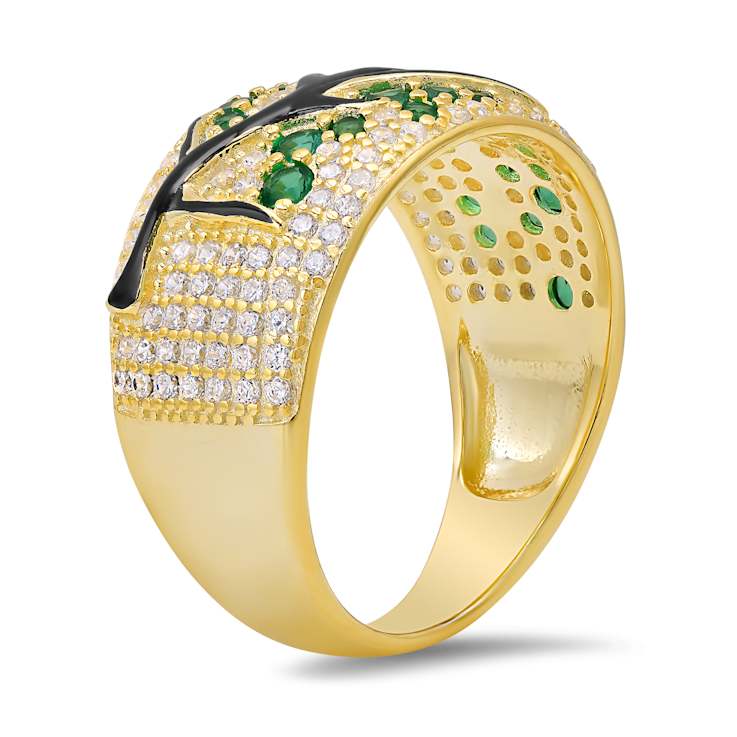 Green And White Cubic Zirconia With Black Enamel 14k YG Over Silver Tree
Of Life Ring 1.05ctw