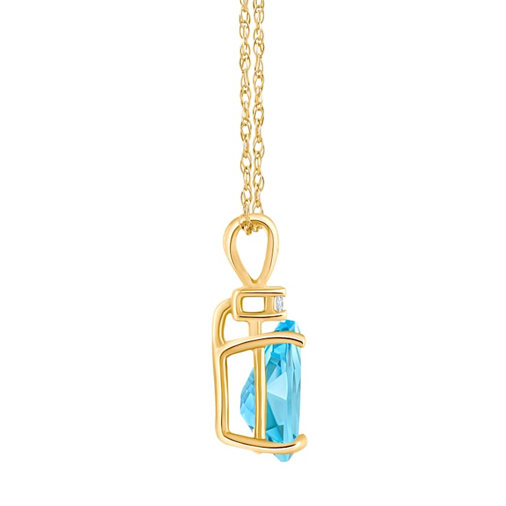 8x5mm Pear Shape Blue Topaz with Diamond Accent 14k Yellow Gold Pendant
With Chain