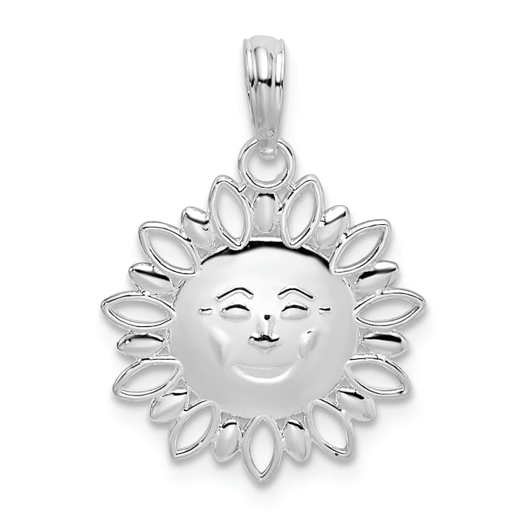 Rhodium Over Sterling Silver Polished Smiling Sun Pendant