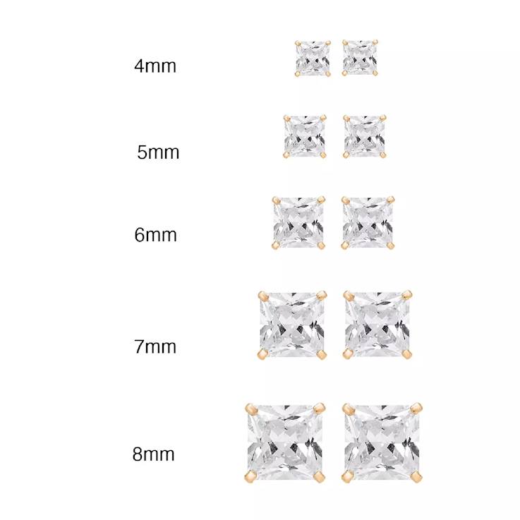 14k Yellow Gold Cubic Zirconia Square Stud Earrings - 7MM