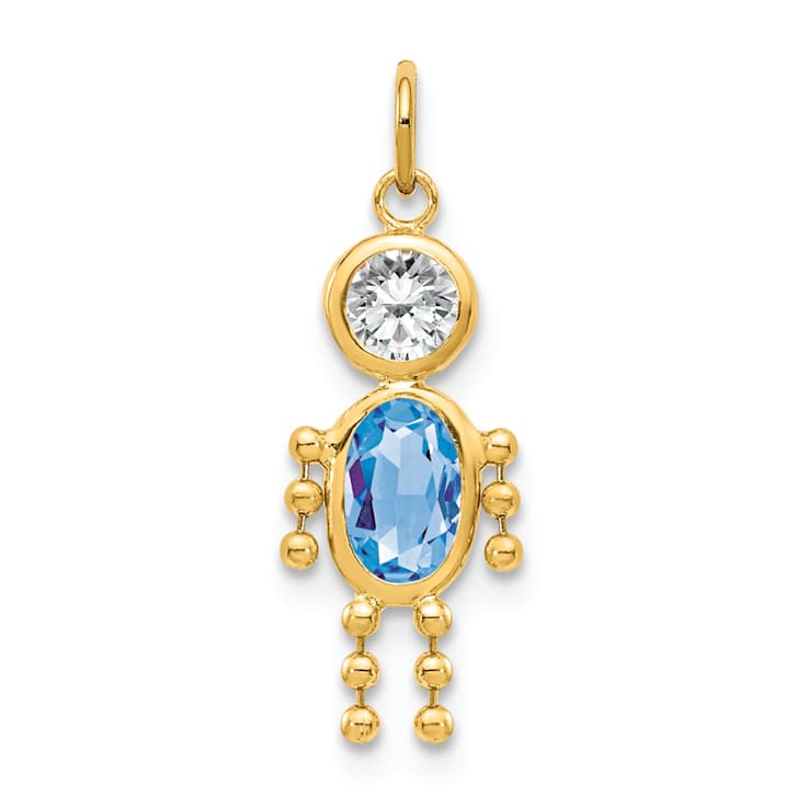 10k Yellow Gold Blue Aquamarine Simulant March Birthstone and Clear
Cubic Zirconia Boy Charm