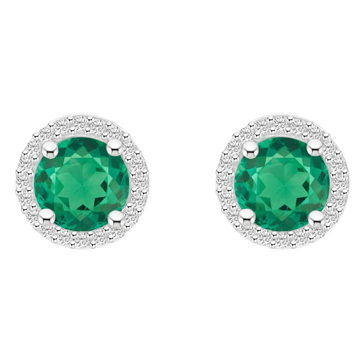 6mm Round Created Emerald And Created White Sapphire 10k White Gold Halo
Stud Earrings