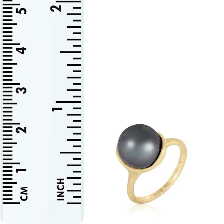 10mm Black Cultured Tahitian Pearl 14K Yellow Gold Ring