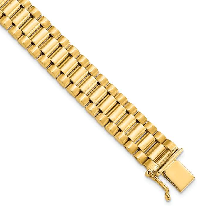 14K Yellow Gold Men's Satin and Polished 8-inch Link Bracelet
