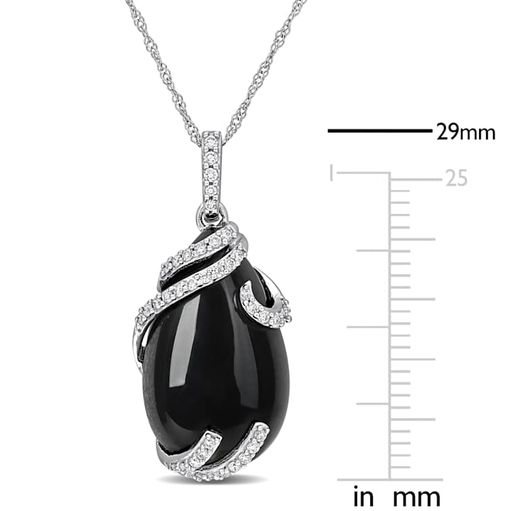 Black Onyx & Diamond 10K White Gold Pendant With Chain 9.20ctw