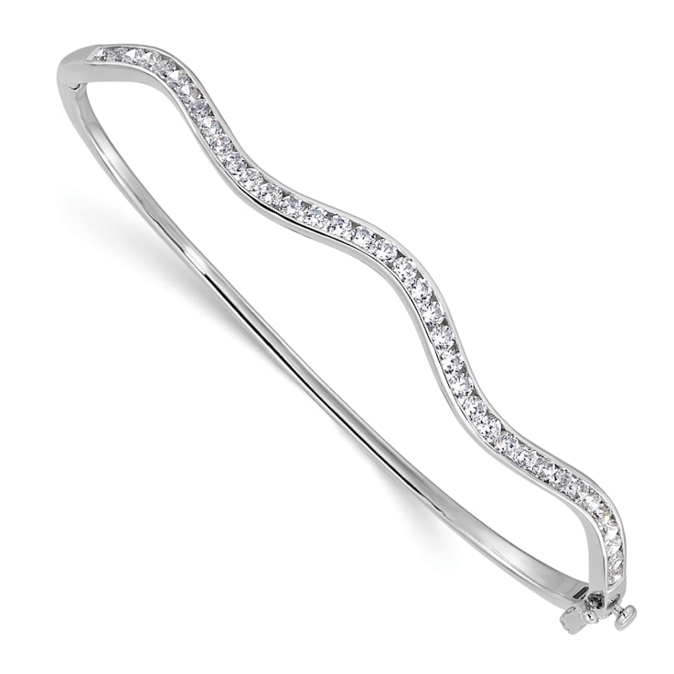 Rhodium Over 14K White Gold Lab Grown Diamond VS/SI GH, Wavy Bangle
Bracelet 1.284ctw