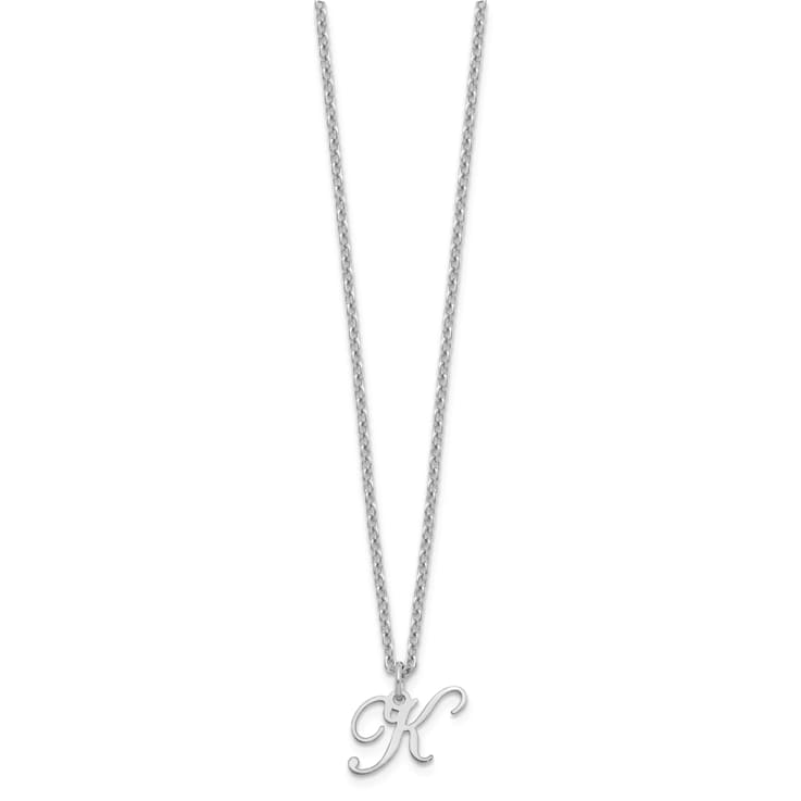 Rhodium Over Sterling Silver Letter K Initial Necklace