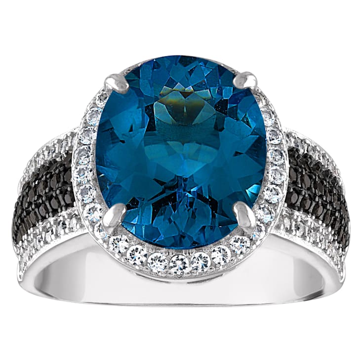 Sterling Silver Created White Sapphire and Created Blue Spinel Oval Ring Sterling Silver Created White Sapphire and Created Blue Spinel Oval Ring