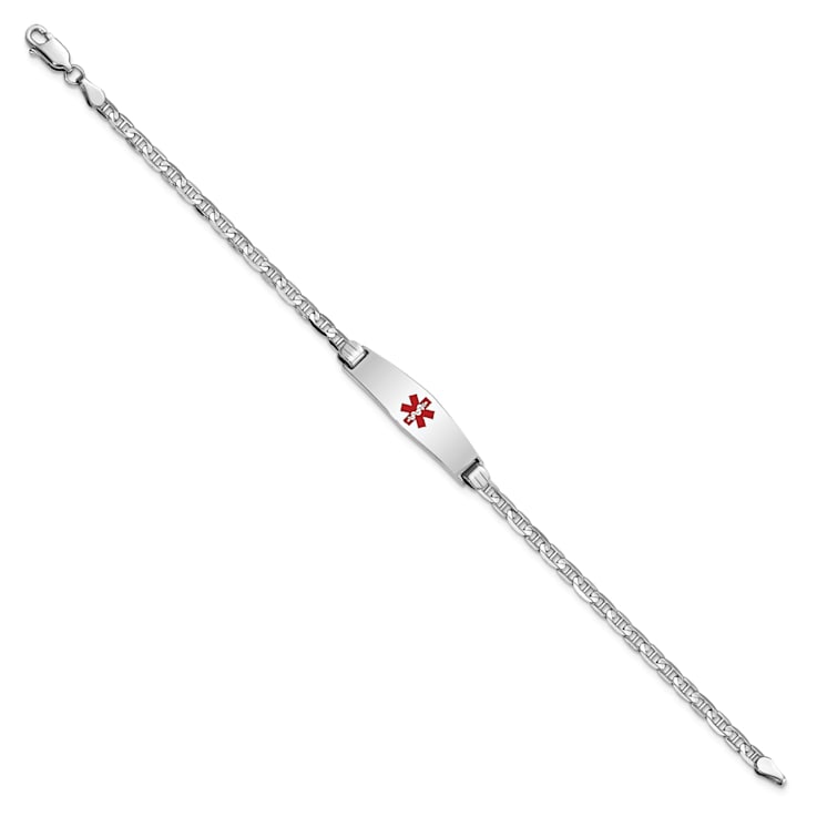 Rhodium Over 14k White Gold Medical Soft Diamond Shape Red Enamel
Mariner Link ID Bracelet