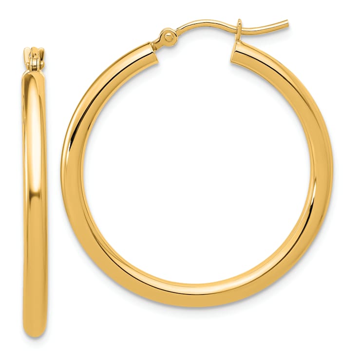 14k Yellow Gold 1 1/4 inch Polished Tube Hoop Earrings