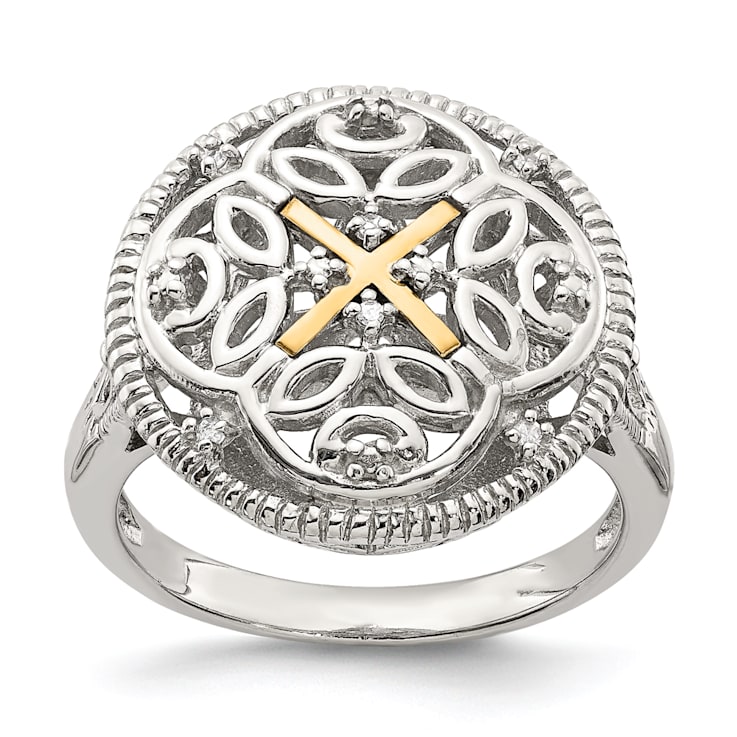 Rhodium Over Sterling Silver with 14K Accent Diamond Vintage Ring