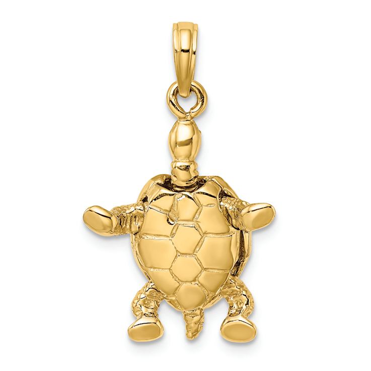 14K Two-tone Gold  3D Textured Land Turtle with Moveable Head Charm