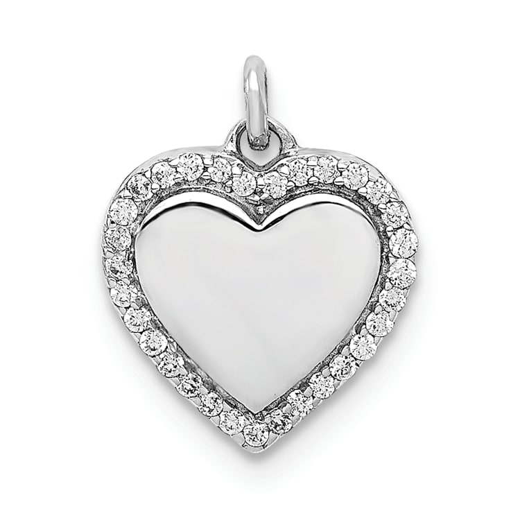 Rhodium Over 14k White Gold Diamond Fancy Polished Heart Pendant