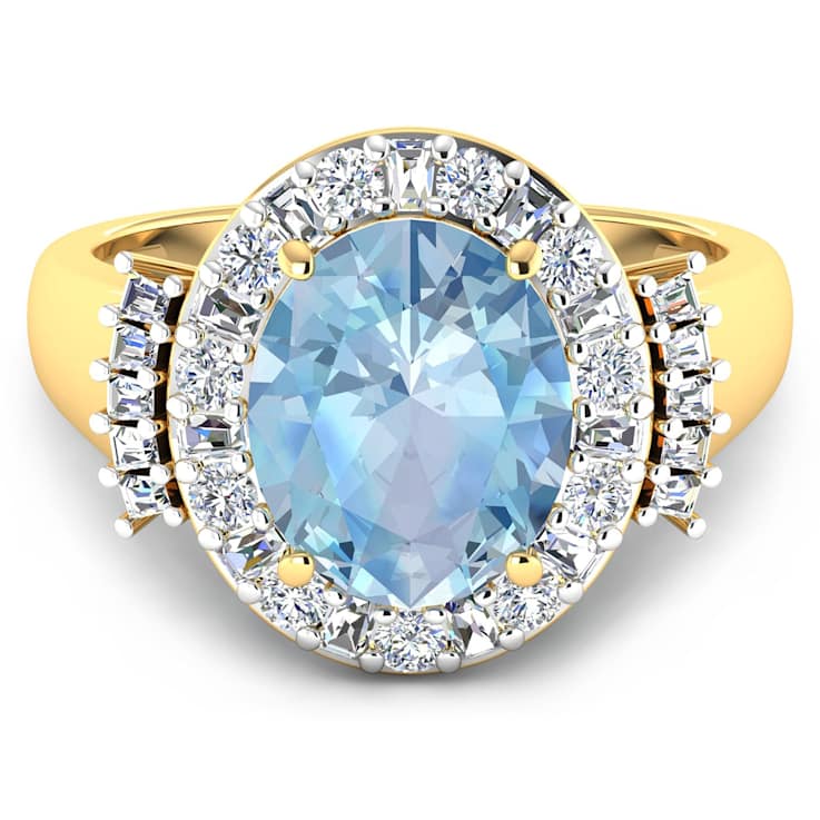 3.73ctw Blue Aquamarine and Diamond 14K Yellow Gold Halo Ring