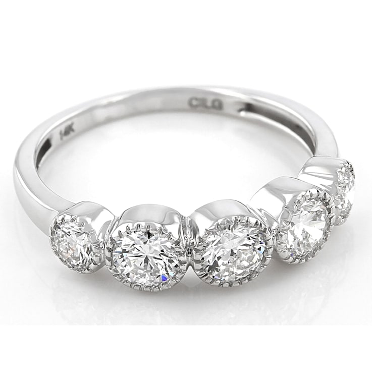 Lab-Grown Diamond Milgrain Bezel Set Band Ring In 14K White Gold 1.00ctw