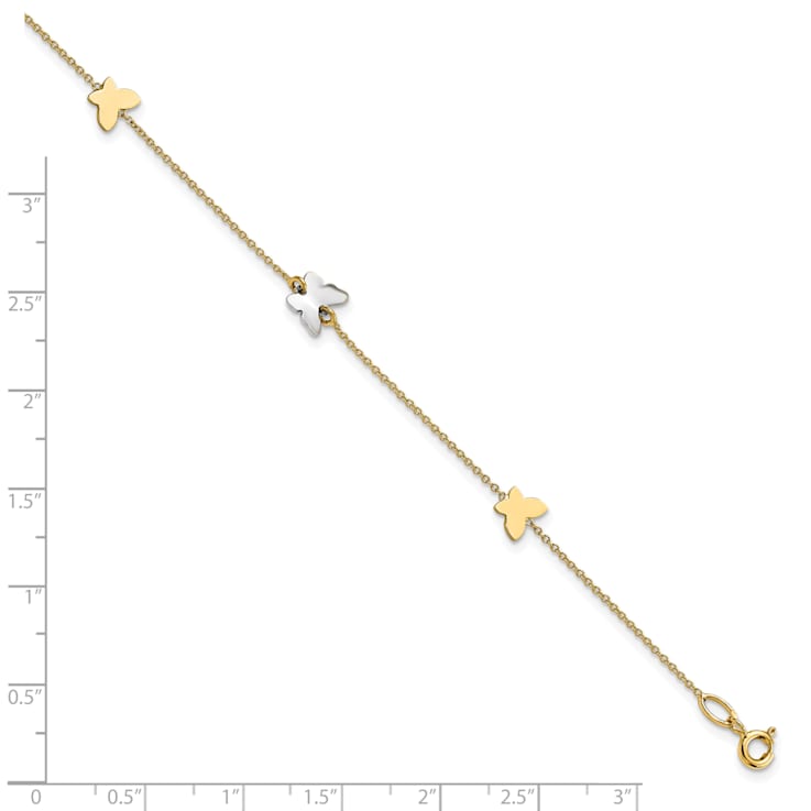 14K Two-tone Polished Butterfly with 1-inch Extension Anklet