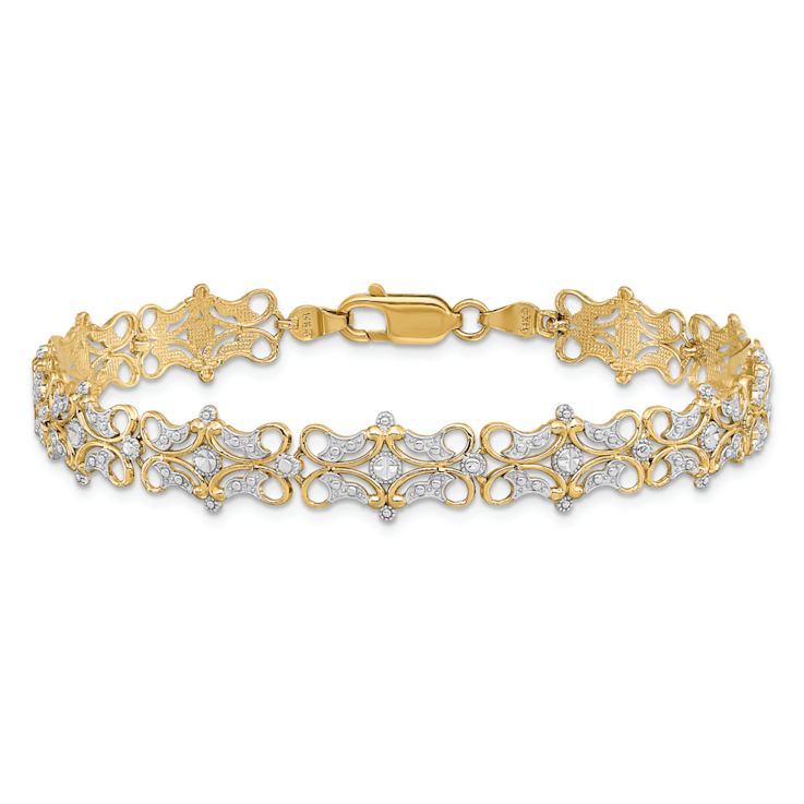 14K Two-tone Gold Diamond-Cut Fancy Bracelet