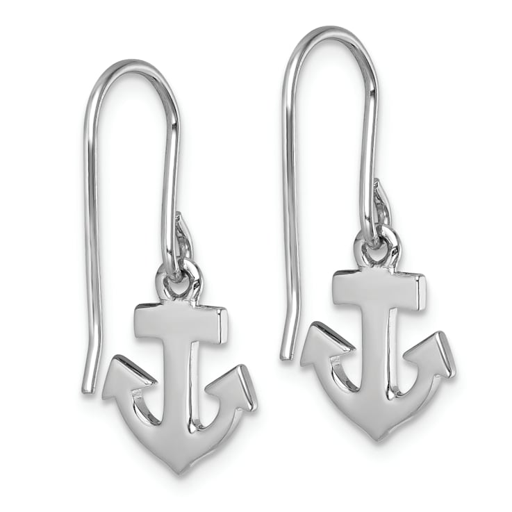 Rhodium Over Sterling Silver Polished Anchor Dangle Earrings