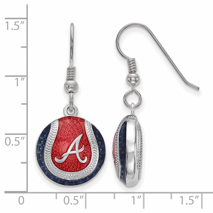 Rhodium Over Sterling Silver MLB LogoArt Atlanta Braves Enamel Earrings