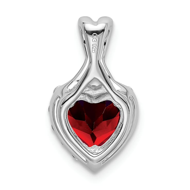 Rhodium Over 14k White Gold Garnet and Diamond Halo Heart Pendant