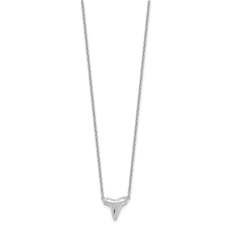 Rhodium Over Sterling Silver Polished Shark Tooth with 2 Inch Extension Necklace