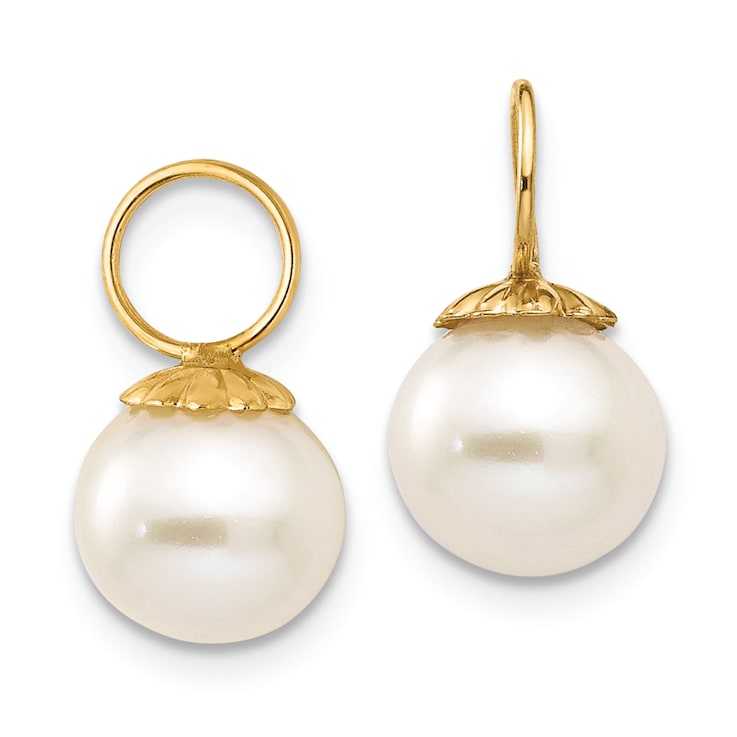 14k Yellow Gold Freshwater Cultured Pearl Hoop Enhancers Earrings