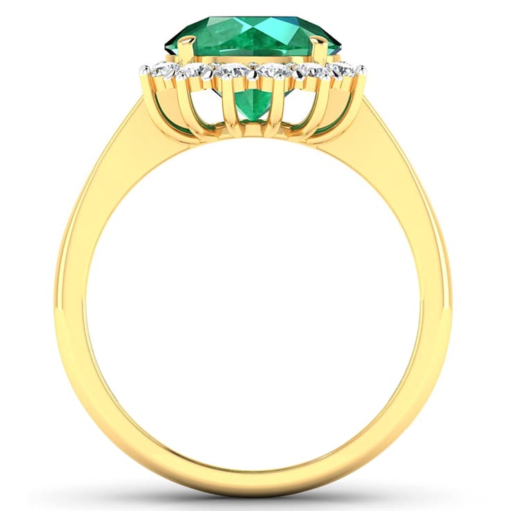 3.33ctw Green Emerald and Diamond 14K Yellow Gold Halo Ring