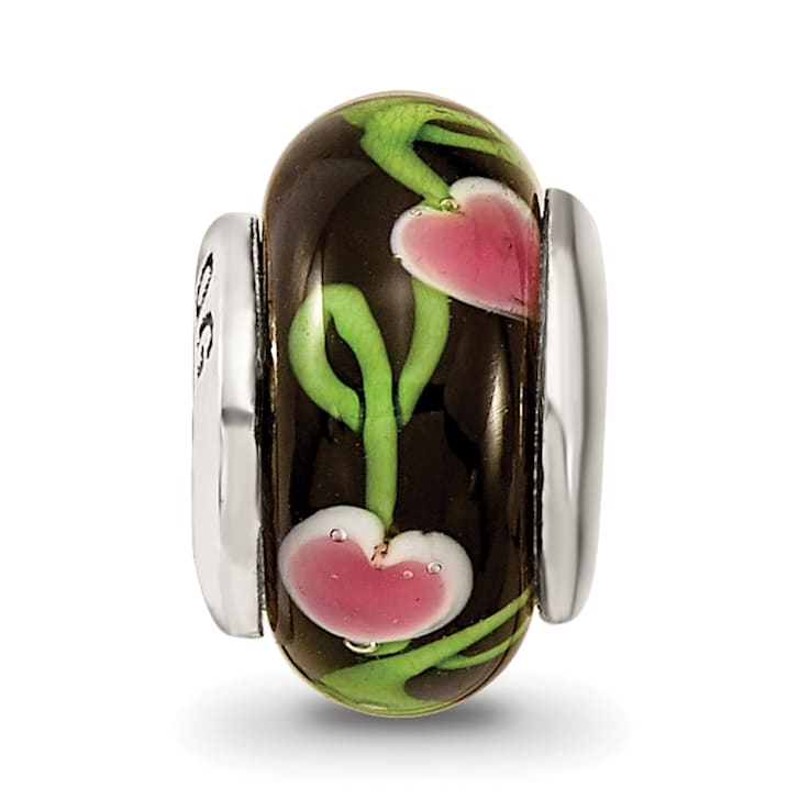Sterling Silver Black Hand-blown Glass Bead