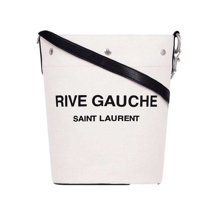 Saint Laurent Rive Gauche Black Leather Trim Linen Bucket