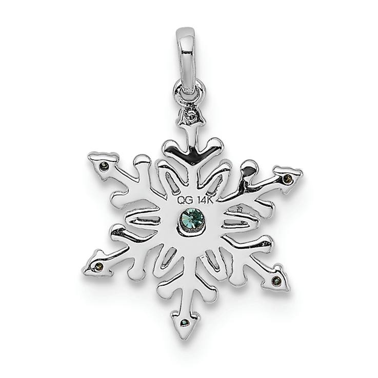Rhodium Over 14k White Gold Blue and White Diamond Snowflake Pendant