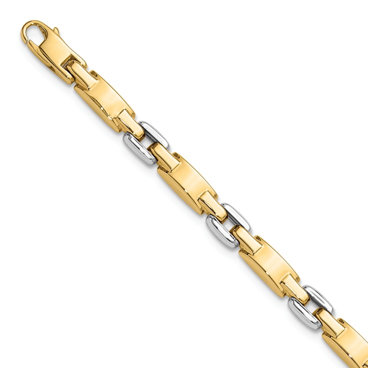 14k Yellow Gold and 14k White Gold 4.8mm Polished Fancy Link Bracelet