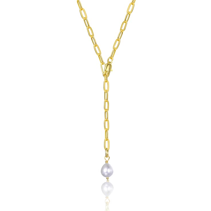 Pear Shape Freshwater Pearl Y-Style Necklace In 14K Gold Over Sterling Silver