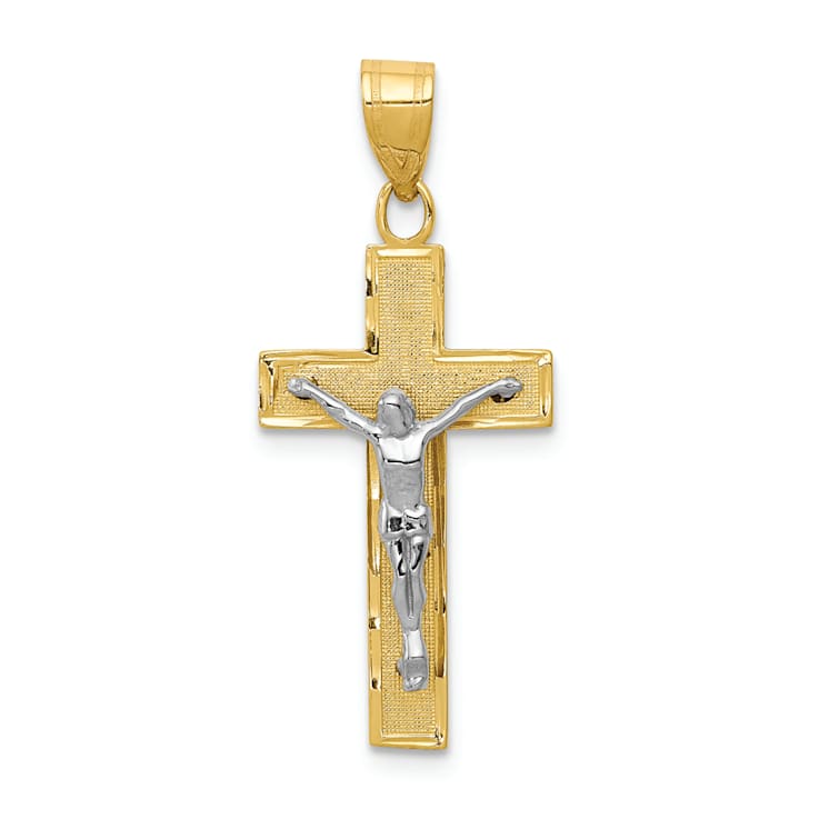 14K Yellow and White Gold Diamond-cut Crucifix Charm