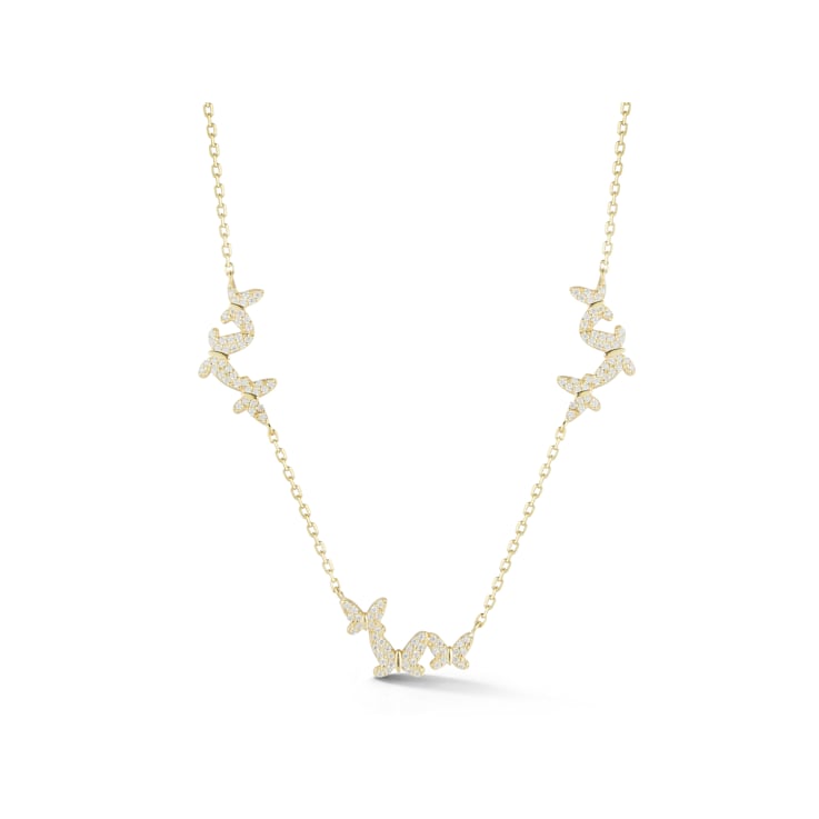 Sterling Statements 14K Yellow Gold Over Sterling Silver Pave Butterfly
Cluster Station Necklace