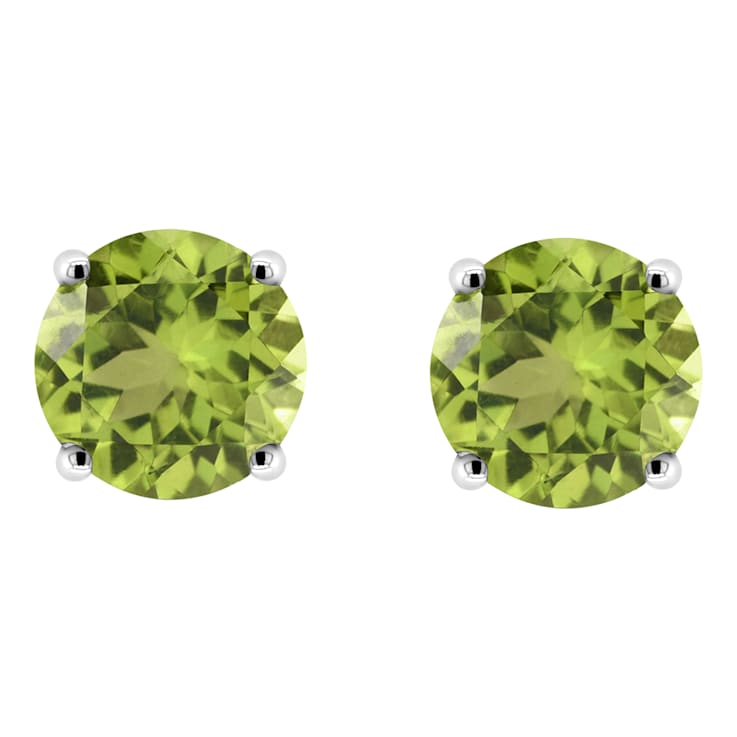 6mm Round Peridot Rhodium Over Sterling Silver Stud Earrings