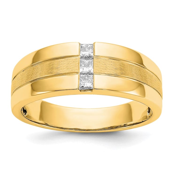 14K Yellow Gold Lab Grown Diamond Polished and Satin Men's Ring