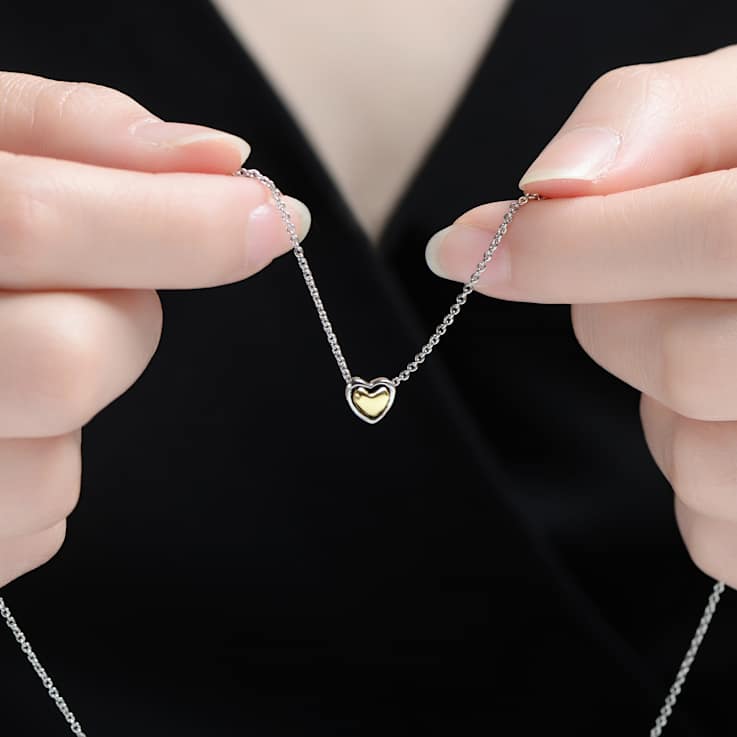 Heart Pendant Necklace In Two-Tone Rhodium Over Brass