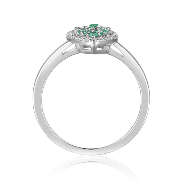 Emerald and Moissanite Sterling Silver Heart Shape Cluster Ring