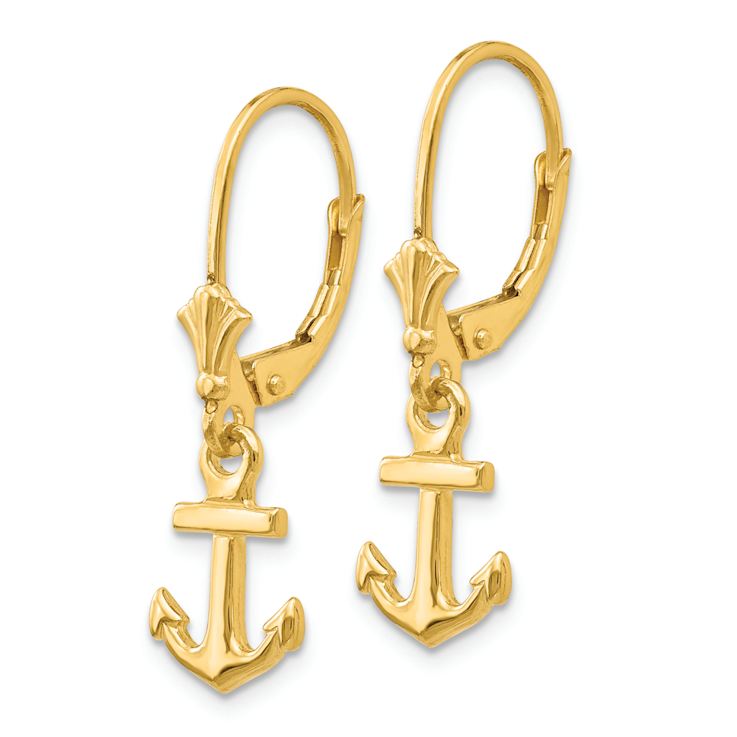 14k Yellow Gold Mini Anchor Dangle Earrings
