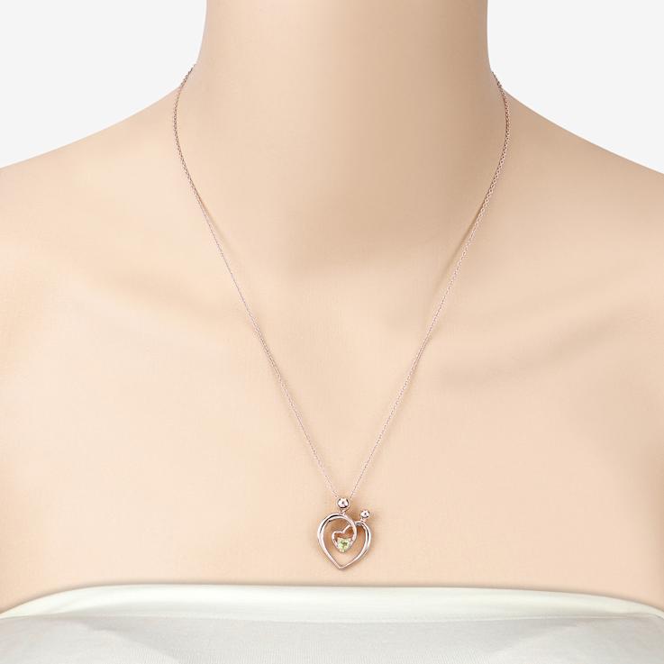 Peridot Mom and Child Interlink Heart 18K Rose Gold Over Sterling Silver
Pendant With Chain