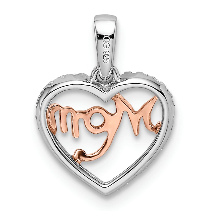 14k White Gold and 14k Rose Gold Diamond Mom Heart Pendant