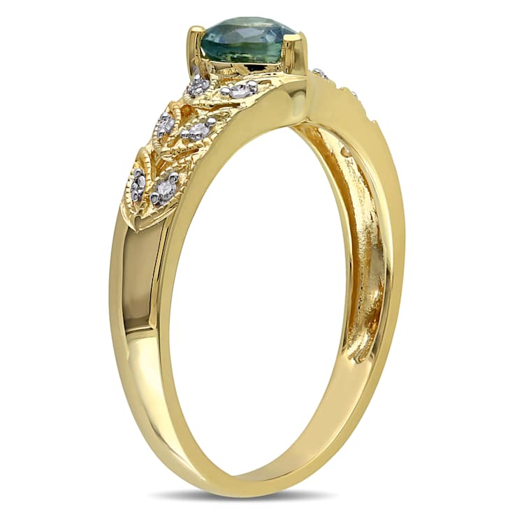 Green Sapphire and Diamond 10K Yellow Gold Ring 0.66ctw