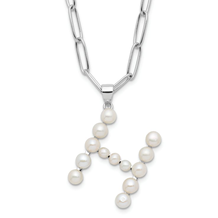 Rhodium Over Sterling Silver 3-5.5mm Freshwater Cultured Pearl LETTER H
18-inch Necklace