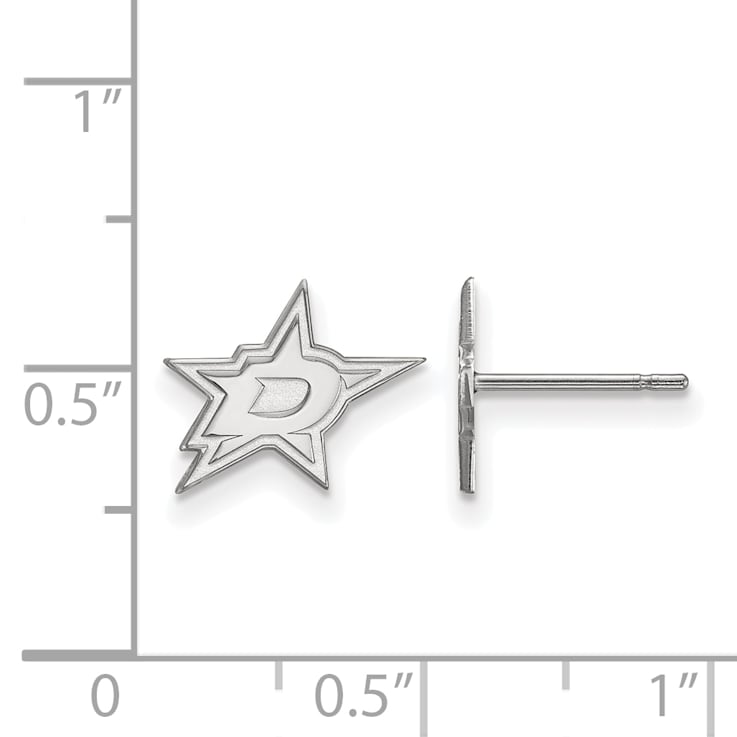 Rhodium Over Sterling Silver NHL Dallas Stars LogoArt Extra Small Post Earrings
