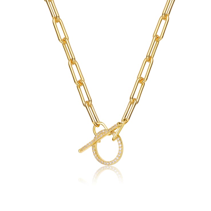 Pave CZ Chain Necklace In 14K Gold Over Sterling Silver 19 Inch