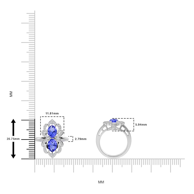 14K White Gold Tanzanite and Diamond Ring 1.74 ctw