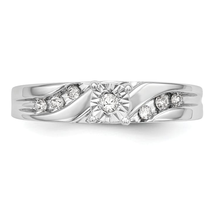 Rhodium Over 14K White Gold Diamond Trio Engagement Ring 0.13ctw