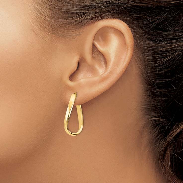 14k Yellow Gold 1 1/8" Polished Wavy Hoop Earrings