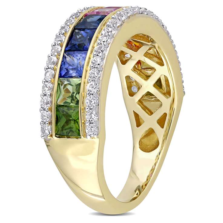 Multi Color Sapphire 14K Yellow Gold Ring 3.01ctw