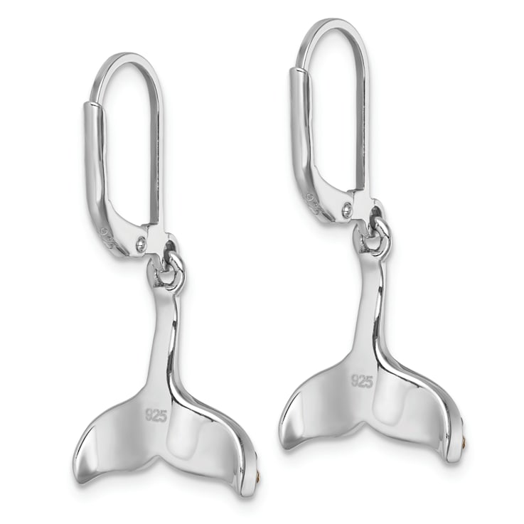 Whale Tail Dangle Earrings Rhodium on Sterling Silver